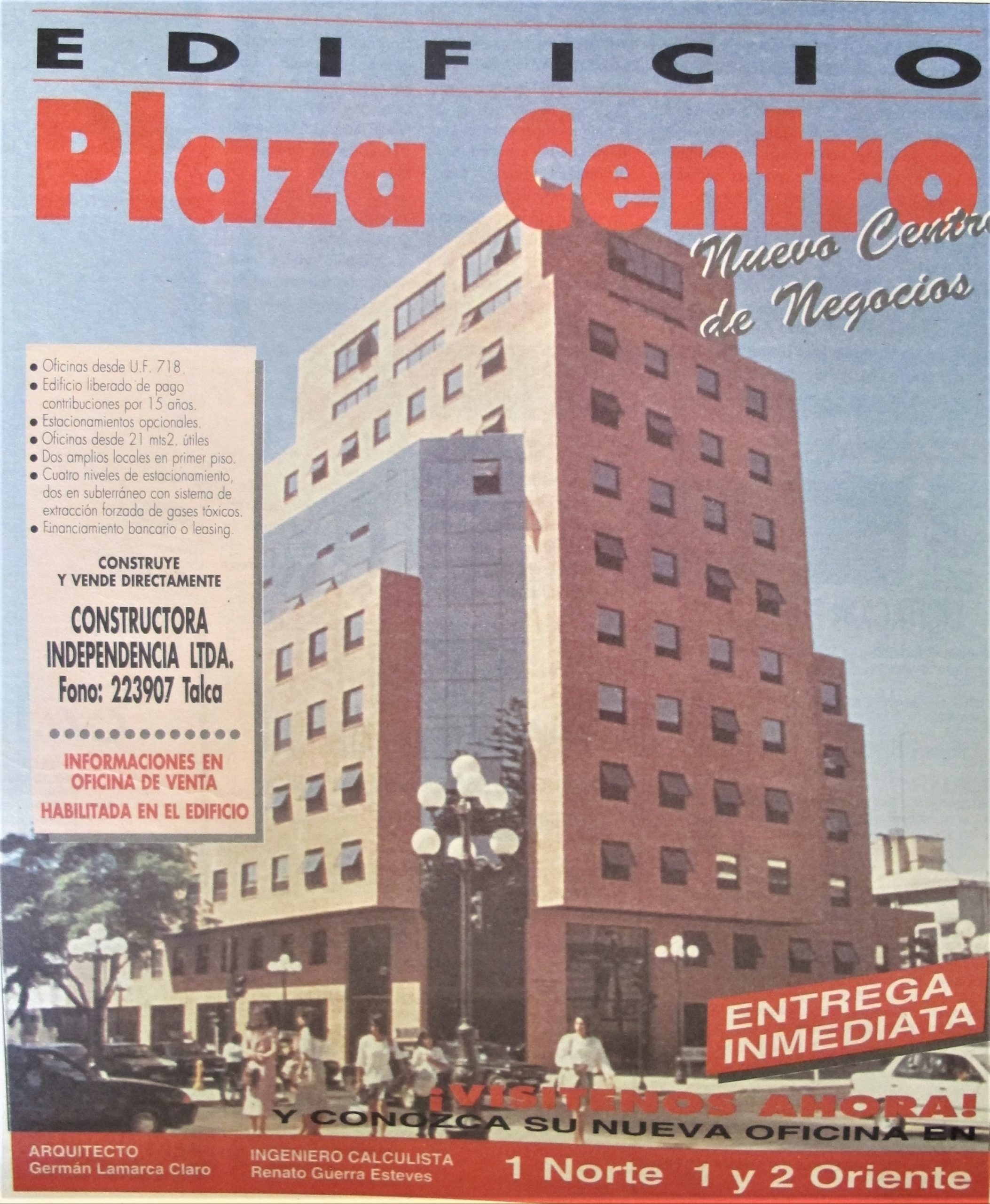 Aviso publicitario de Edificio Plaza Centro. Talca, 1995
