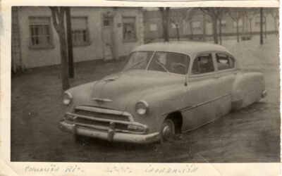 Inundación en calle 2 norte 7 y 8 oriente, año 1953